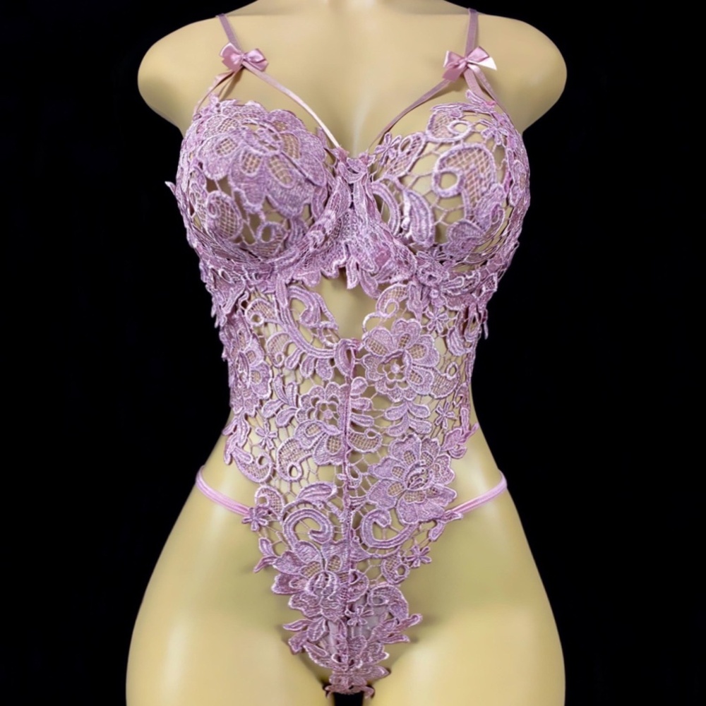 New Pink-Lavender Bodysuit Lingerie One Piece